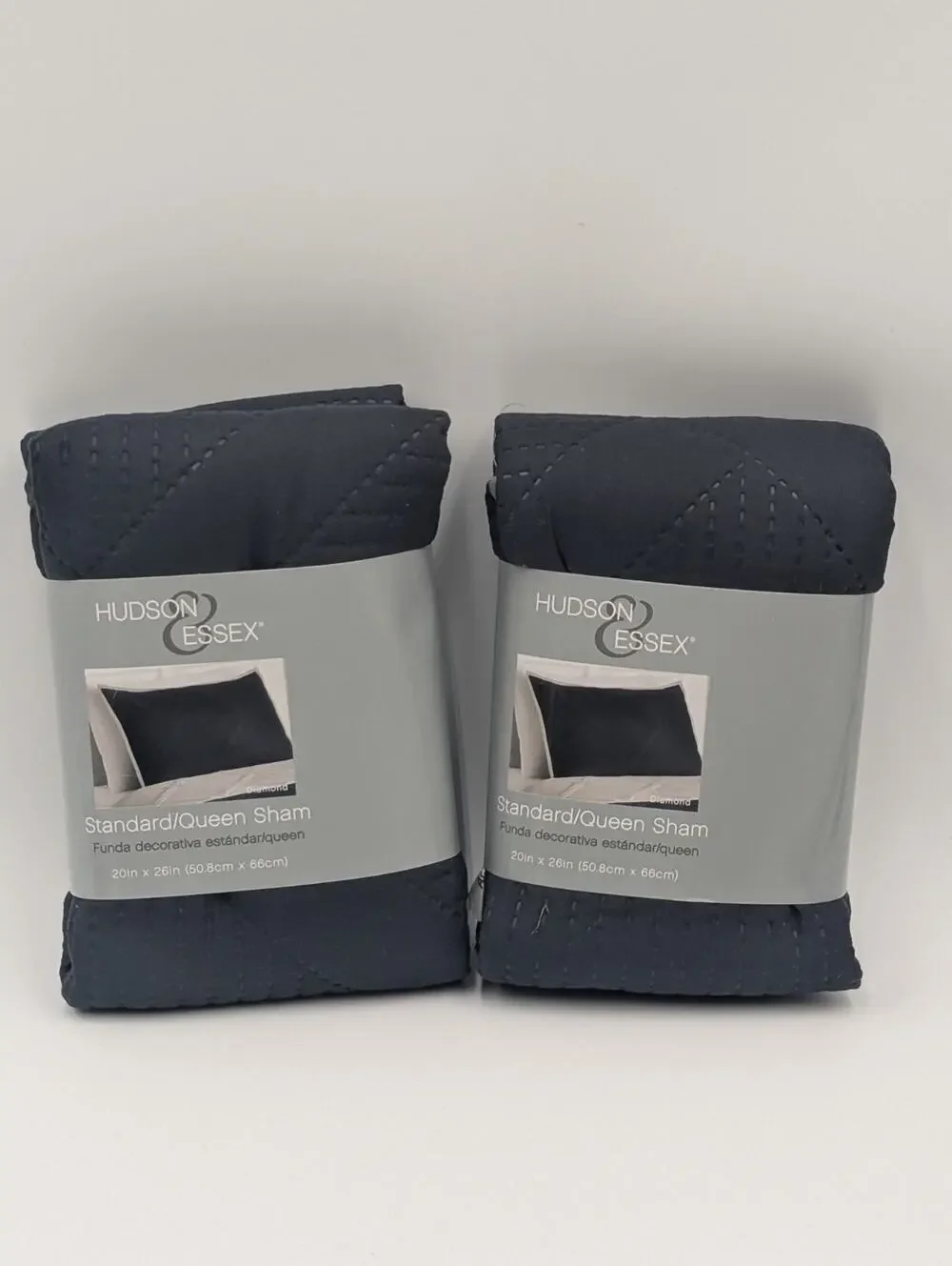 2 Pack Hudson Essex Standard/ Queen Pillow Sham 20in X 26in Diamond Dark Gray